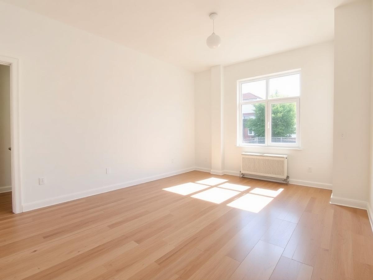 Renovated apartment interior with light wood flooring